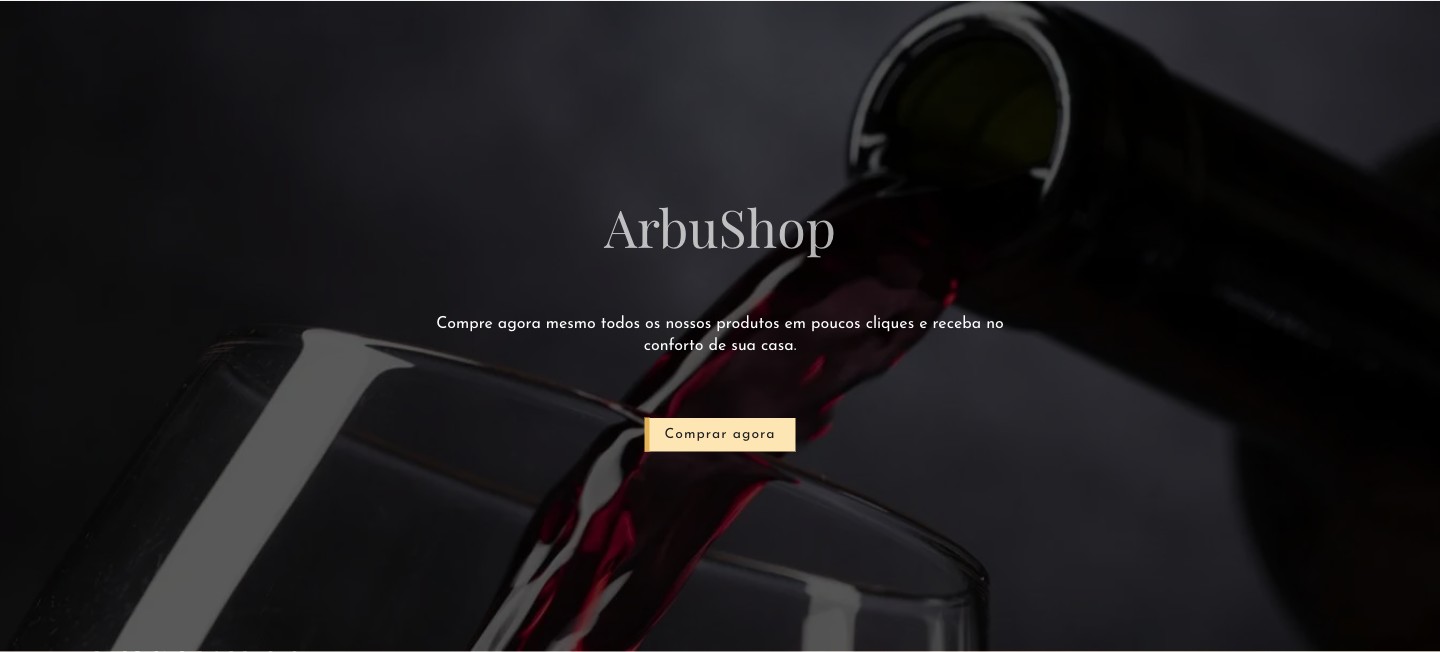 ArbuShop section: red wine being poured into a glass on a dark backdrop, with the direct-to-consumer Comprar agora button