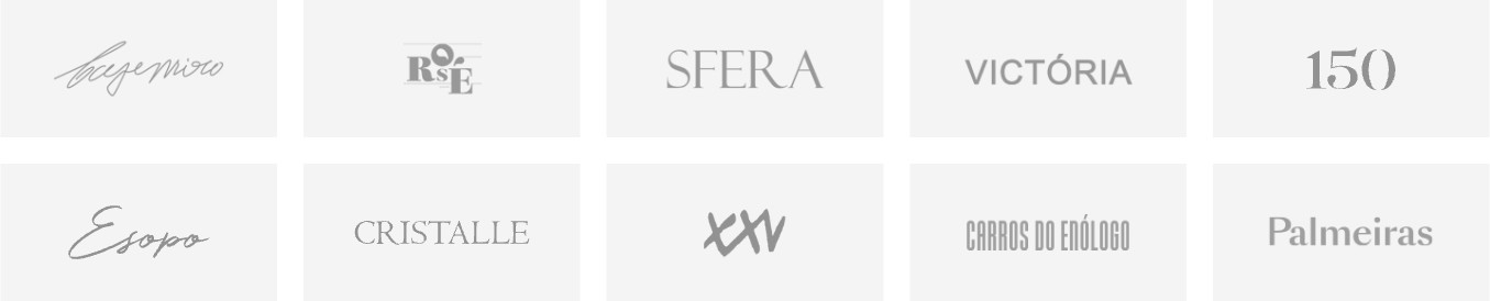 Nossas marcas catalog: a grid of all ten Arbugeri labels, each logotype treated as its own object