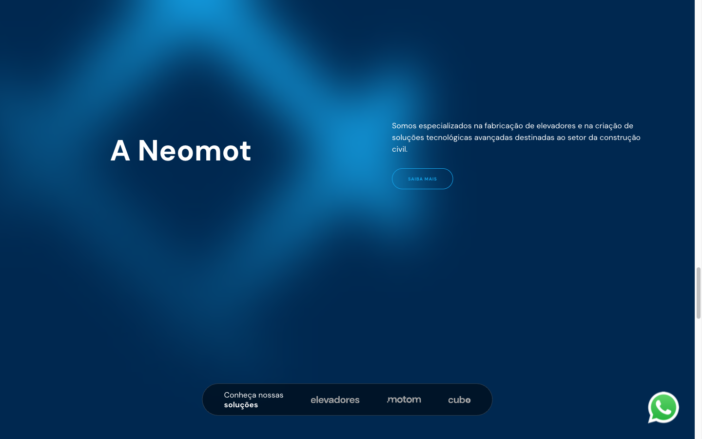 A Neomot brand statement set on an electric-blue gradient: specialists in elevators and building technology